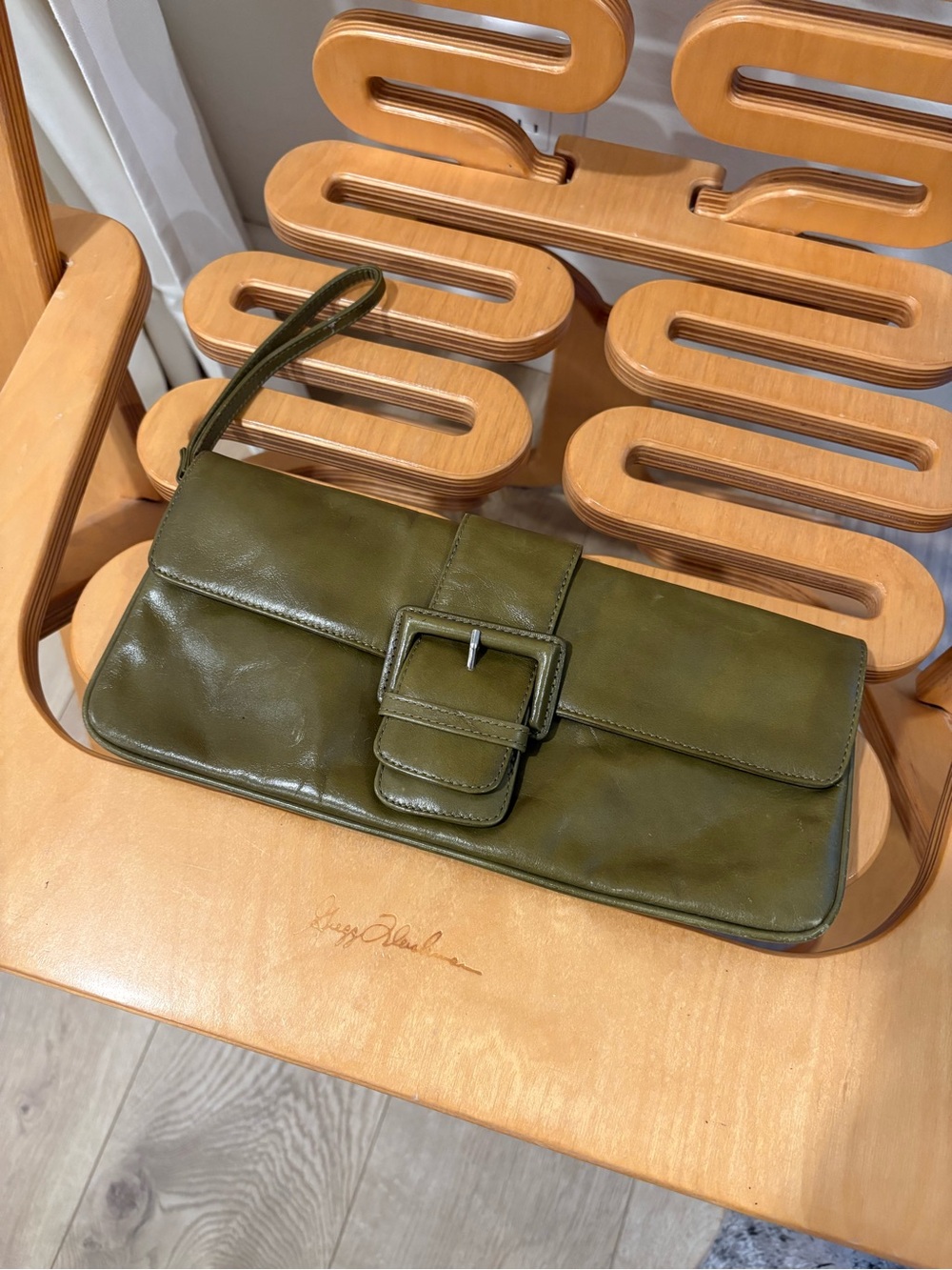 HOBO Olive Green Leather Wristlet Clutch
